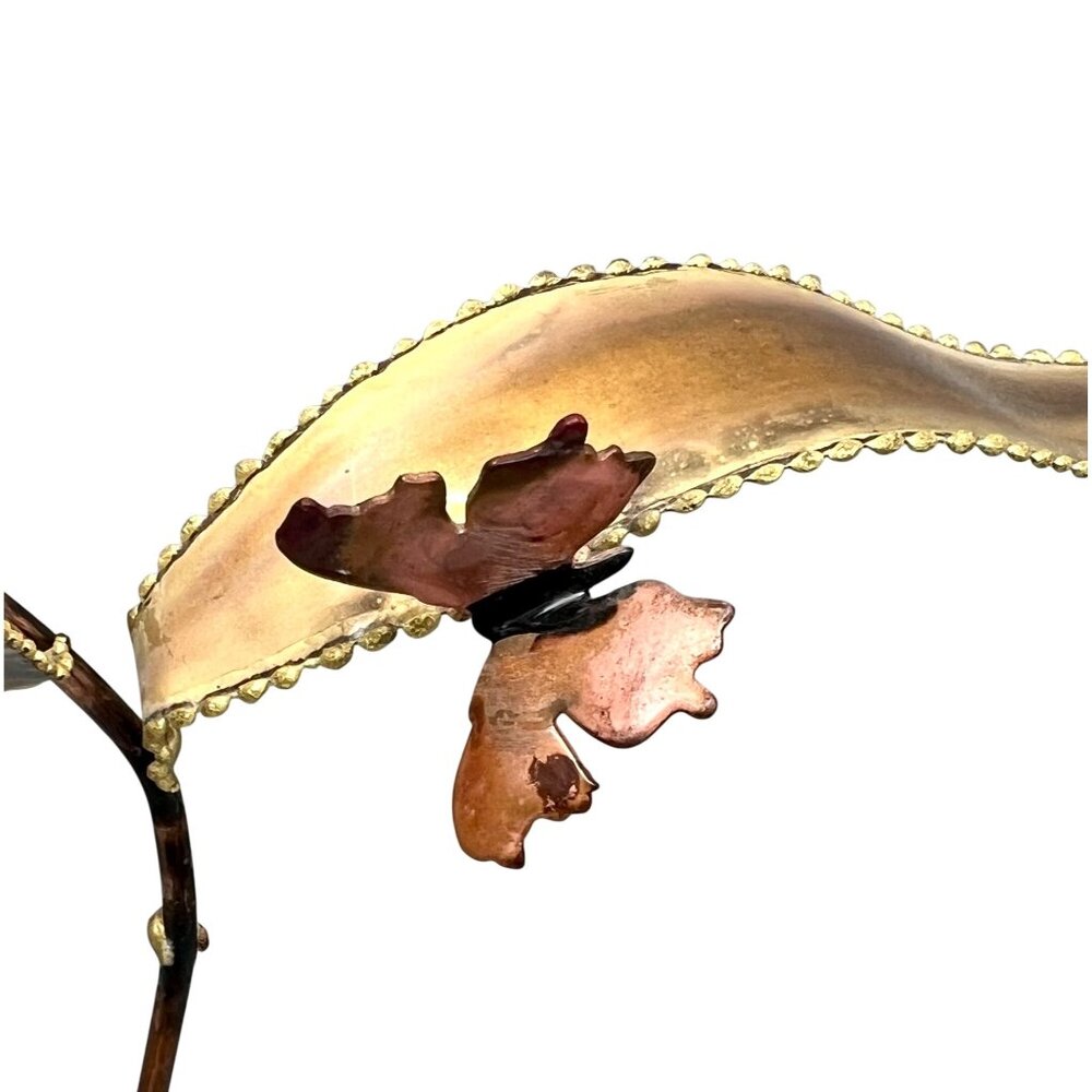 Vintage Yosi Brutalist Metal Flower Sculpture with Butterfly Onyx Base 12"H - Picture 3 of 11